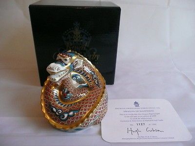 ROYAL CROWN DERBY PAPERWEIGHT DRAGON OF HAPPINESS LTD ED BOXED & CERT