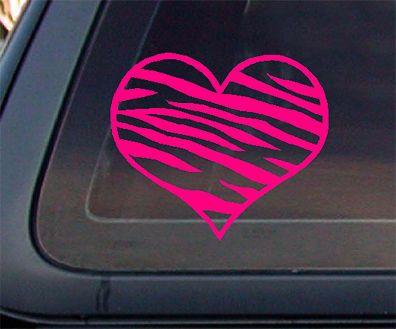 Zebra Print Heart Car Decal / Sticker   HOT PINK