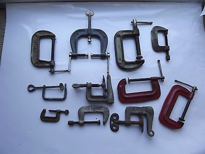 Huge LOT OF 11 used C Clamps sizes 1 1/4   3 wood sheet metal clamps