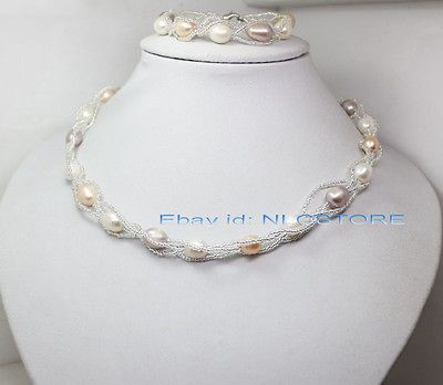 white pink lavender rice pearl bracelet necklace 17 fashion jewe