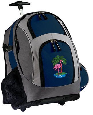 Pink Flamingo Rolling Backpack Cute School Bag Carry On With Wheels