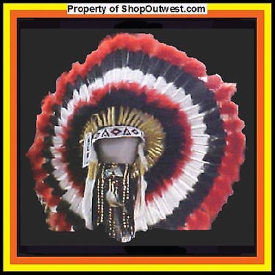 American Navajo 36 War Bonnet Headdress CHOCTAW red, black, & white