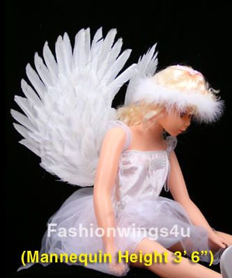 Childrens costume feather angel wings pointing up or down White Swan