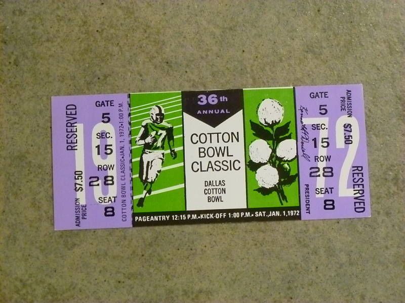 1972 COTTON BOWL FULL Ticket   TEXAS & PENN STATE MINT