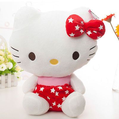 Plush Red Star Dress Sit Hello Kitty Cat Plush Doll Toy 15 Brand New