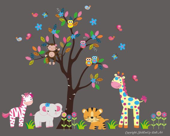Childrens Wall Decals Nursery Baby Jungle/Safari/ Tree/Theme 85 x 105