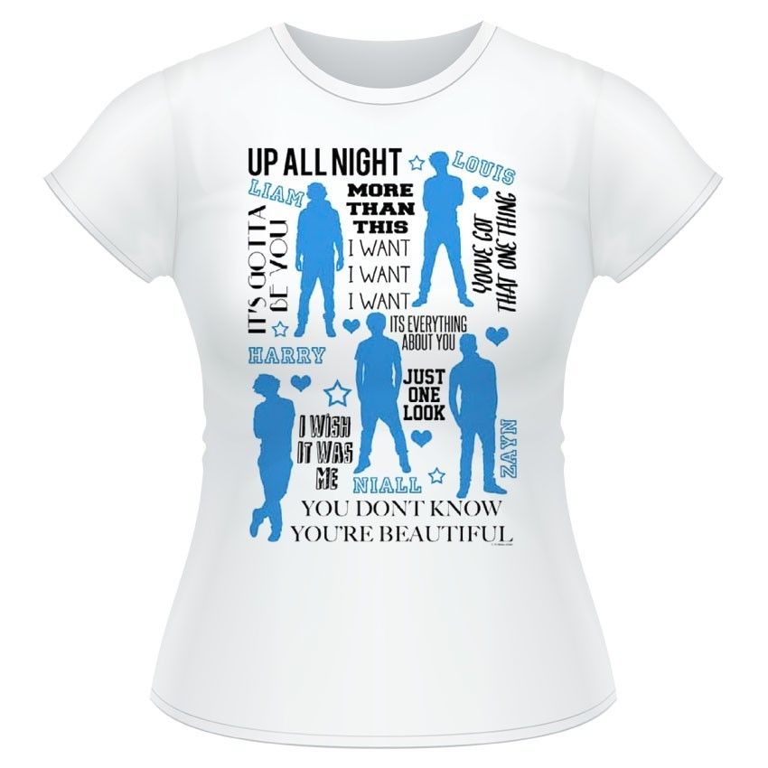 One Direction Blue Silhouettes   Girls White T Shirt