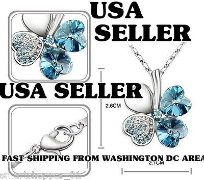 2X LOT SWAROVSKI 4 Leaf Clover Aquamarine SKY blue Pendant Necklace