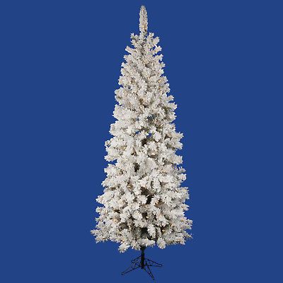 FT HEAVY FLOCKED ~LED WARM WHITE LIGHTS SLIM PENCIL CHRISTMAS TREE