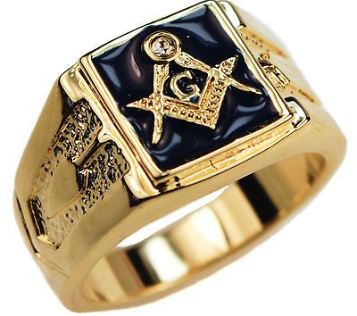 Masonic Mens Ring Blue cz ring Lodge 14K gold overlay size 14 BEA