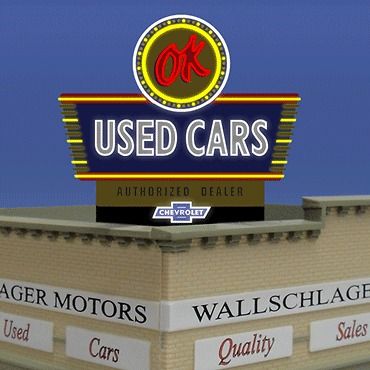 OK USED CARS ANIMATED NEON BILLBOARD SIGN  FLASHES BLINKS & MORE FOR N