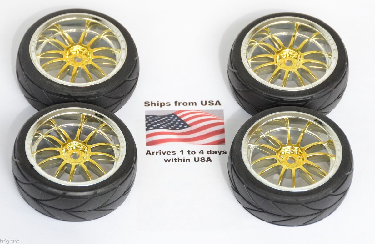 4X Wheels Tires 1 16 1 10 Gold Tire Wheel Rims Rim L12 Ships from USA